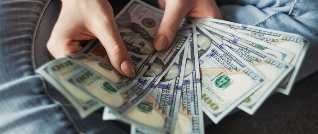 fan of 100 U.S. dollar banknotes